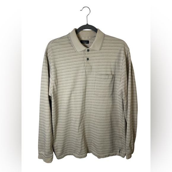 Van Heusen Men’s Long Sleeve Polo Shirt Beige Size Large - Picture 1 of 6